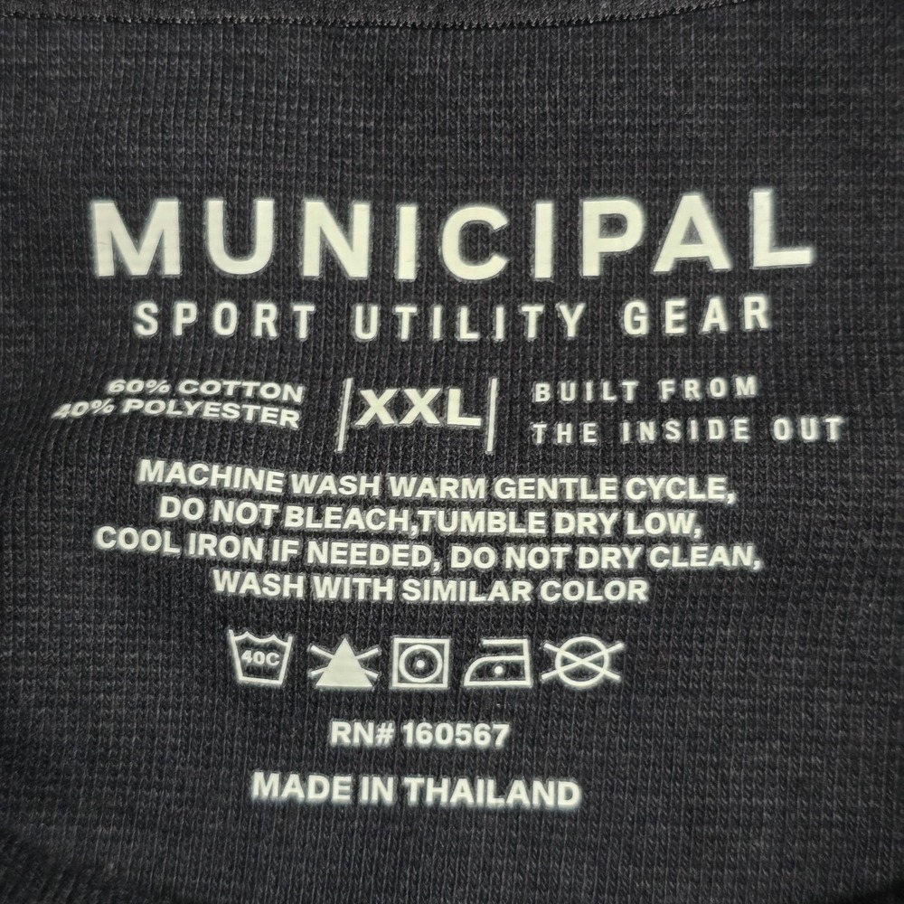 Municipal Pullover Mens XXL Black Waffle Thermal Long Sleeve Crew Neck Side Zip - Picture 5 of 9